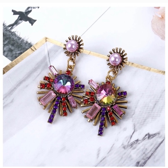 Bohemian Iridescent Sunburst Statement Earrings - Picture 2 of 3